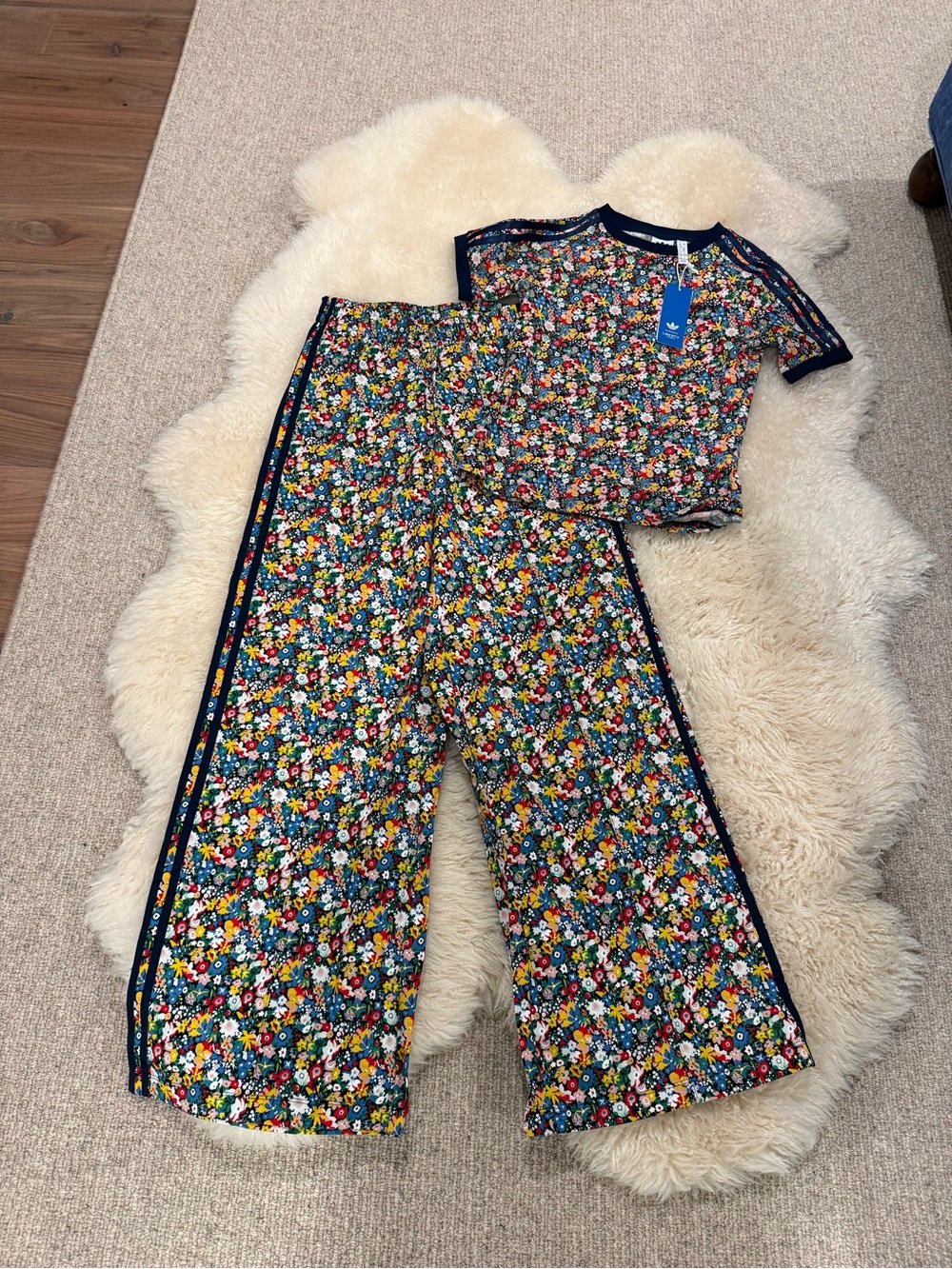 Adidas x liberty London floral track pants & tee set xs RARE wide leg BNWT